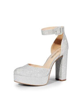 Women's Platform Block Heel Ankle Strap Closed Toe Pumps Dress Heels